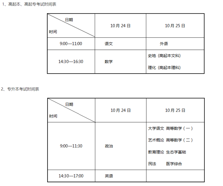 成人高考考试是时间