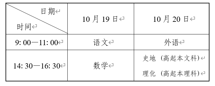 辽宁成考考试时间表